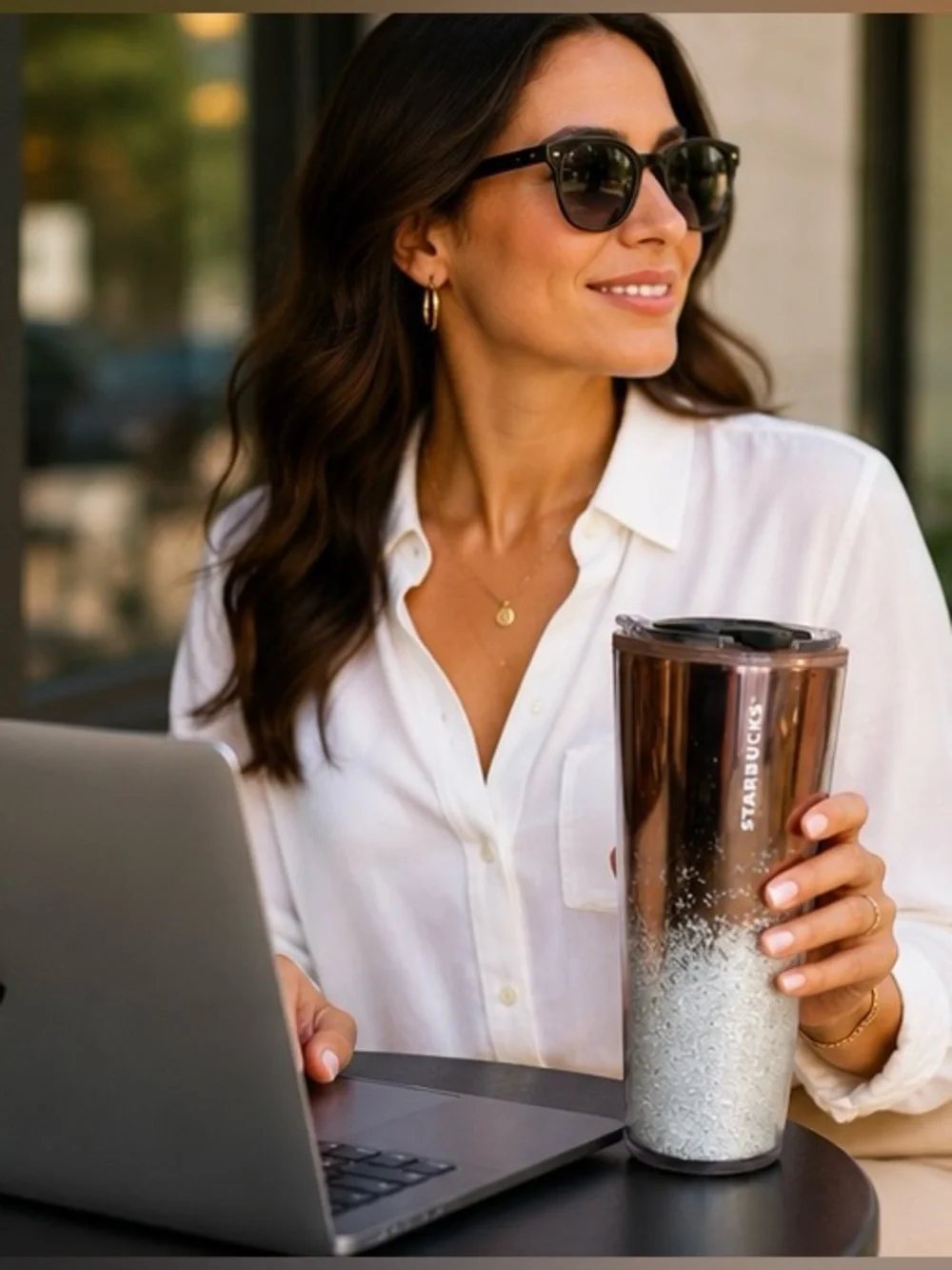 Starbucks Rose Gold Silver Glitter Ombre Travel Tumbler Coffee Cup